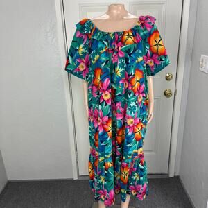 Hilo Hattie Women's Dress 4X Floral Muumuu Off Shoulder Hawaiian Cotton D4-16